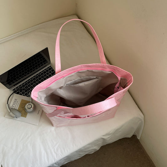 New Fashion Bag Large Capacity Handbag Simple Kraft Paper Shoulder Bag Waterproof Portable Shopping Bag