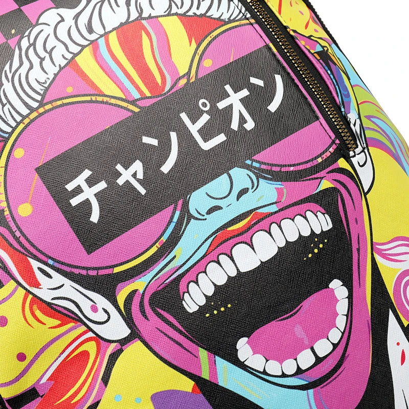 Fashion men's and women's PU graffiti large capacity backpack student backpack travel bag mochila mochilas de hombre school bag