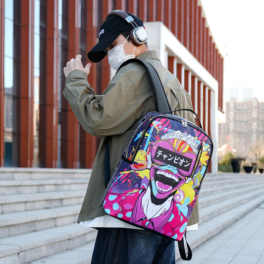 Fashion men's and women's PU graffiti large capacity backpack student backpack travel bag mochila mochilas de hombre school bag