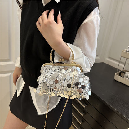Sequined ball gown evening bag, sparkling and fashionable women's bag