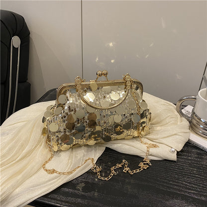 Sequined ball gown evening bag, sparkling and fashionable women's bag