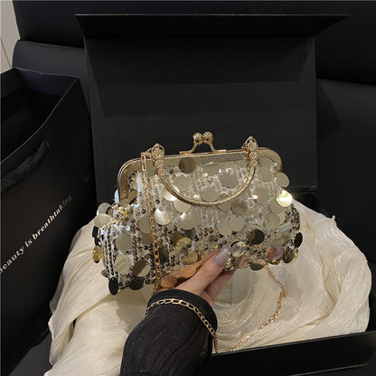 Sequined ball gown evening bag, sparkling and fashionable women's bag