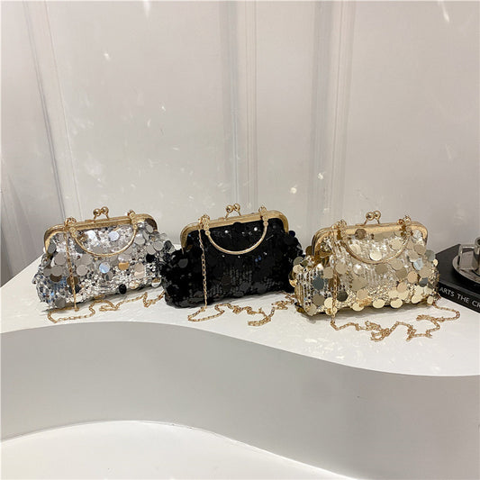 Sequined ball gown evening bag, sparkling and fashionable women's bag